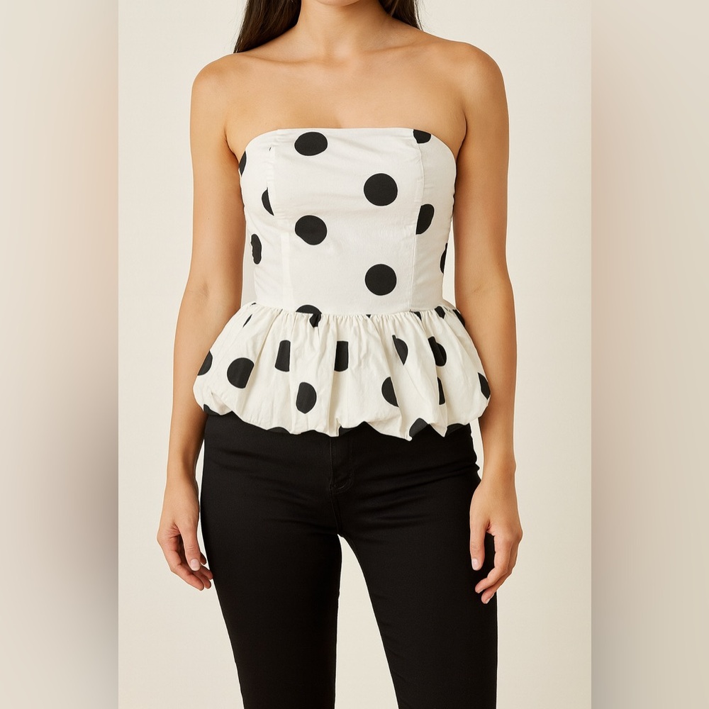 Strapless Polka Dot Peplum Top Size M